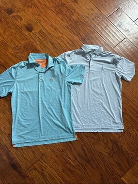 johnnie-O Aqua and Light Blue Performance Polo Pair sz Medium
